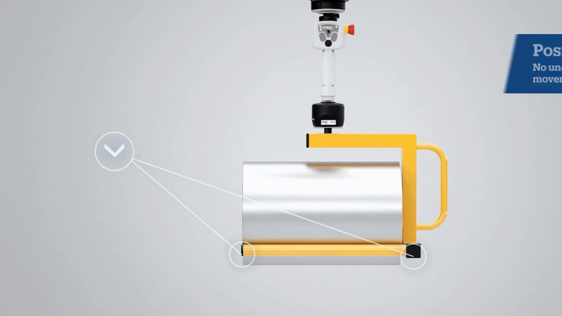 Video på en telfer som har ett handtag istället för manöverdon