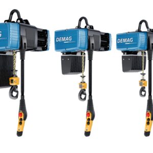 På bilden finns 3 telfrar från Demag, DC II som kommer i tre olika storlekar