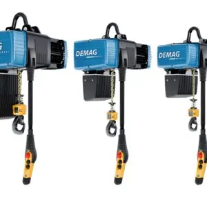 På bilden finns 3 telfrar från Demag, DC II som kommer i tre olika storlekar