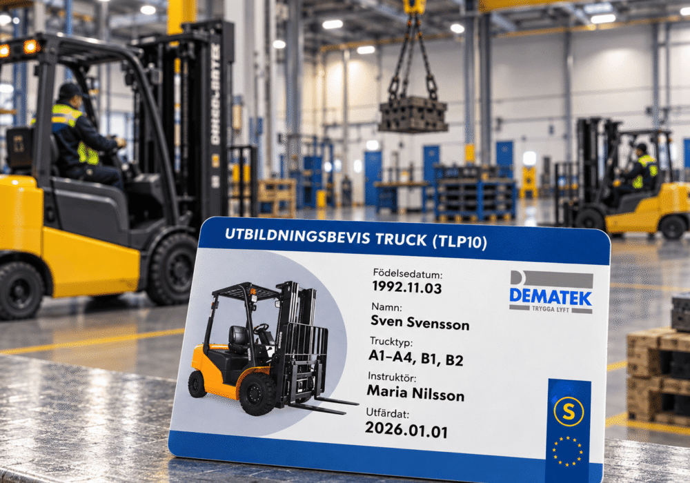 industriell lokal med ett truckkort från dematek i bilden