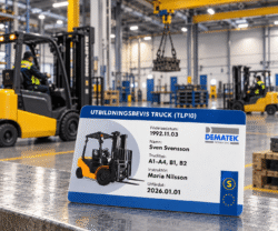 industriell lokal med ett truckkort från dematek i bilden